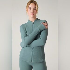 Athleta Teal Ribbed Salutation Zip-Up Jacket